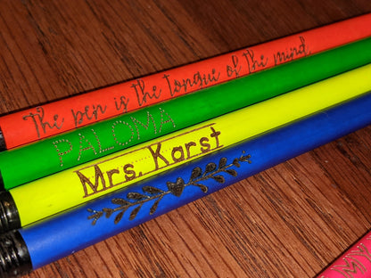 Custom Neon Pencils | Engraved Neon Wood Pencils | Gifts