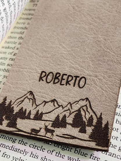 Custom Leather Bookmark | Gifts for him | Book Lovers | Mountains bookmark