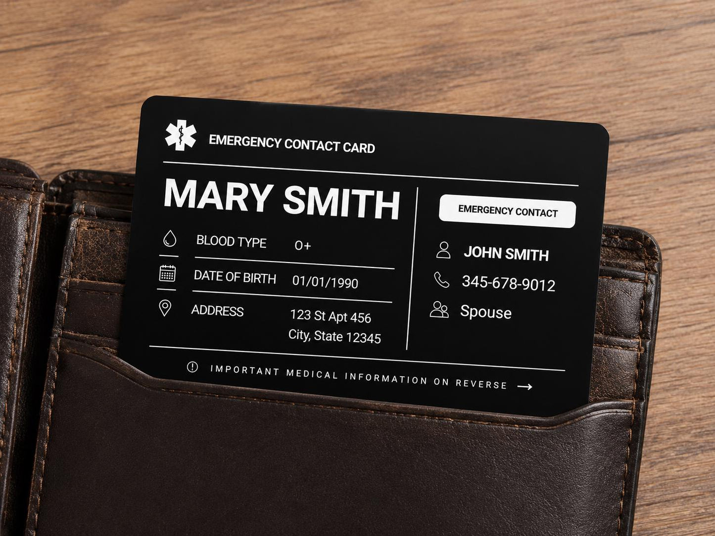 Personalized Metal Emergency Contact Card | Medical ID card for Wallet | Allergy and Medication Aluminum Card
