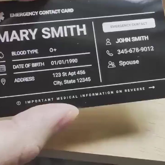 Personalized Metal Emergency Contact Card | Medical ID card for Wallet | Allergy and Medication Aluminum Card