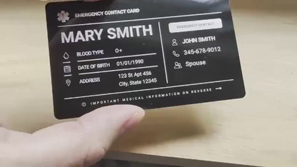 Personalized Metal Emergency Contact Card | Medical ID card for Wallet | Allergy and Medication Aluminum Card