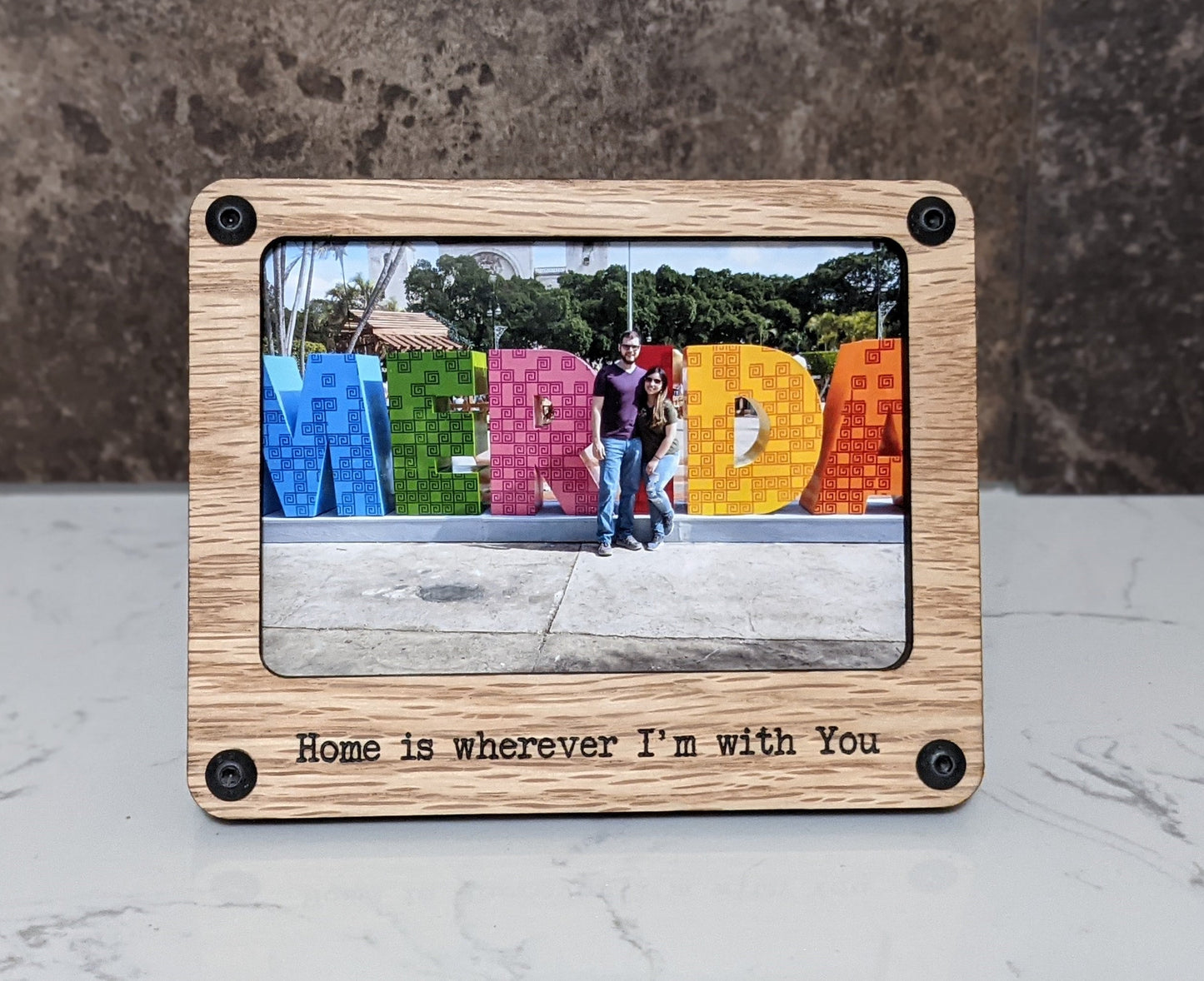 Cute Standing Picture Frame and Picture | The Perfect Gift! | Customizable | 3.5" x 5" Picture Included | Oak